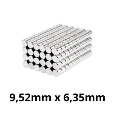 Imagem de Kit 200 Imã Neodímio Disco Magnético N35 9,52 x 6,35 mm Super Forte Po