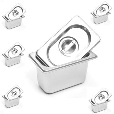 Imagem de Kit 6 Cuba Gastronômica Inox Gn 1/9 100mm Com Tampa Gn 1/9 - Triboshop