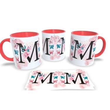 Imagem de Caneca Vermelha de Porcelana Personalizadas Alfabeto iniciais Nomes (M)
