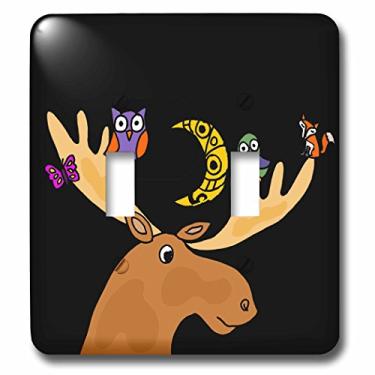 Imagem de 3dRose lsp_245417_2 Alce engraçado fofo com corujas e raposa em chifres - Interruptor duplo