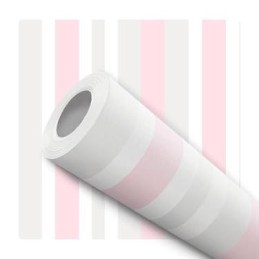 Imagem de Papel de Parede Vinílico Listras Rosa Cinza Quarto Menina 12m - Signma