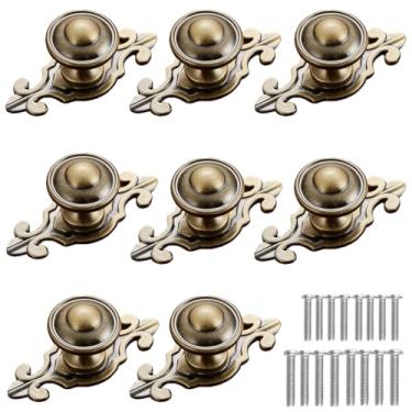 Imagem de Tverghvad Puxadores de armário de latão antigo, [pacote com 8] puxadores de gaveta redondos vintage com placa traseira, puxadores decorativos para cozinha, armários, gaveta de cômoda, armário, redondo