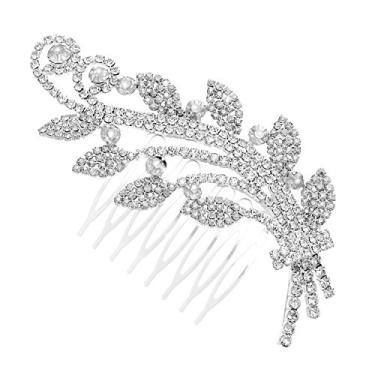 Imagem de Rosemarie Collections Pente de cabelo feminino elegante com flor de strass, 4" length by 1.75" width, strass, Na