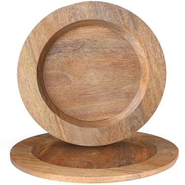 Imagem de Alpha Living Home Pratos carregadores redondos de madeira de 33 cm – Conjunto de 2, louça feita à mão para servir, aperitivos, salada, decoração de mesa, uso interno e externo – durável e elegante