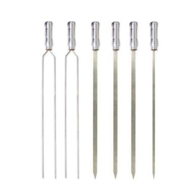 Imagem de Kit 06 Peças Espeto Churrasco Aço Inox Duplo + Chato Largo + Chato Est
