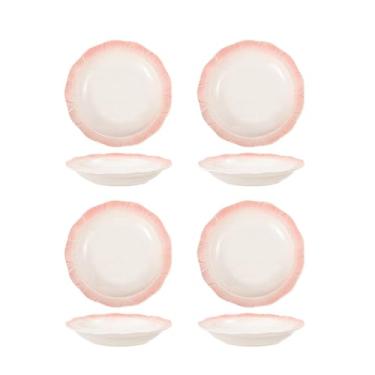 Imagem de Conjunto de tigela e prato de cerâmica simples e personalizado, tigela de arroz de cerâmica rosa para uso doméstico, tigela de sopa de macarrão, utensílios de mesa - disco de renda de 20 cm - mudança