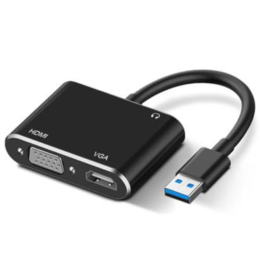 Imagem de Adaptador USB para HDMI VGA com áudio de 3,5 mm, conversor multiportas para HDMI para 2 monitores, compatível com laptop, Dell XPS, HP, Lenovo, ChromeBook, PC, Windows 7-10