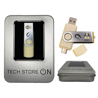 Imagem de Tech Store On Kali Linux OS para Hackers - Flash Drive USB Inicializável ao Vivo - Testes Éticos de Invasão e Segurança Cibernética + Estojo de Estanho - 16 GB, USB/USB-C, Conector Duplo