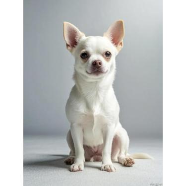 Imagem de WXQZHF Kits DIY arte diamante 5D branco chihuahua pintura diamante completo redondo strass por número bordado artes e artesanato para sala de estar quarto casa decoração de parede 12 x 16 polegadas /