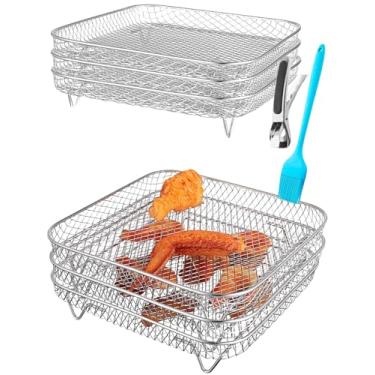 Imagem de Glazeal Três Prateleiras Desidratadoras Empilháveis Para Ninja, Instant Pot Vortex, Cosori, Chefman, Gowise, Ultrean, Gourmia - Grelha De Aço Inoxidável 304 Para Fritadeira De Ar De 4,2 A 5,8 Qt, Ac
