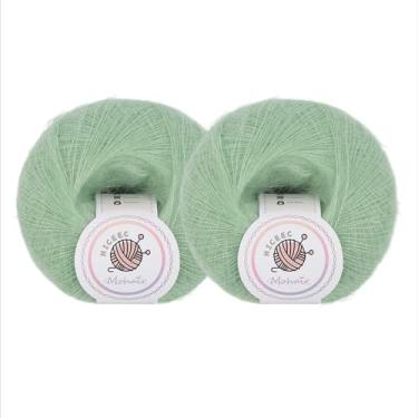 Imagem de NICEEC 2 novelos de fio de mohair macio, fofo e felpudo, luxuoso e fino, fio de mistura de lã para crochê e tricô, total de 2 ml × 2, 328 m × 2 - verde grama macia