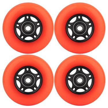 Imagem de WHEELCOME Pacote com 4 64 mm/70 mm/72 mm/76 mm/80 mm 85a Rodas de skate em linha para ambientes internos e externos com rolamentos ABEC-9 e espaçadores flutuantes para patins, RipStik, bagagem, treinamento, scooter, etc. (laranja, 76 mm)