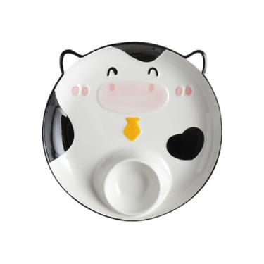 Imagem de Generic Prato de jantar infantil de cerâmica animal, dupla finalidade em compartimentos, com ingredientes de imersão de alimentos coexistentes (vaca), normal