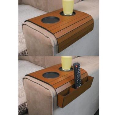 Imagem de Porta Copo Sofá + Porta Controle Kit 2 Peças Madeira - Mondo Box