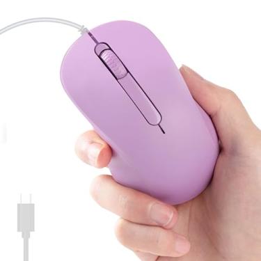 Imagem de Mouse com fio, interface tipo C, silencioso, portátil, ergonômico, viagem, USB, pequeno, com fio, mouse óptico com 3 botões, plug and play, para laptop, tablet, PC, MacBook, celular, escritório