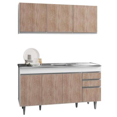 Imagem de Armário Aéreo e Balcão Gabinete com Pia Inox 150cm Branco