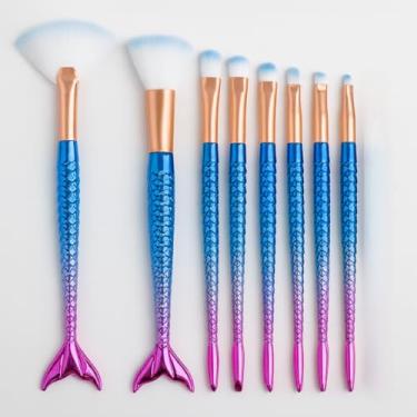 Imagem de Kit 10 Pincel De Maquiagem Sereia- QHS (Azul/Lilas)