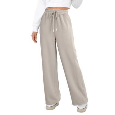 Imagem de Calça de moletom Dokotoo 2024, queda larga, perna, cintura alta, cáqui