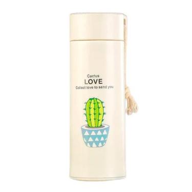 Imagem de Squeeze Garrafa de Vidro e Plástico 400ml Cactus Love Bege