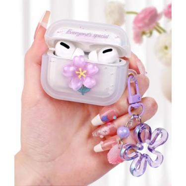 Imagem de Boaretiu Capa para Airpods Pro 2ª Geração/para Airpods Pro para mulheres e meninas - Cute Kawaii com chaveiro feminino elegante capa para Air Pod Pro/Pro 2ª geração, flor