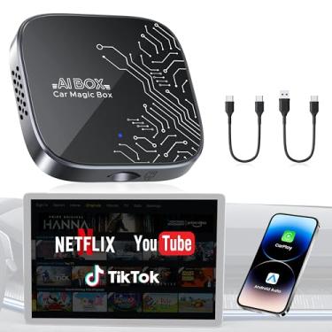 Imagem de Adaptador CarPlay sem fio 4 em 1 para streaming Netflix/YouTube/TikTok/cartão TF, Magic Video AI Box 2025 e Android Auto Dongle, Plug & Play, design compacto, adequado para carros automotivos com fio