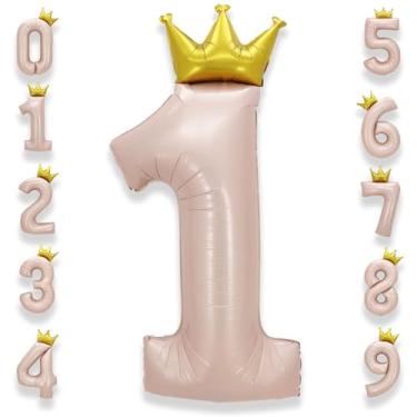 Imagem de AULE 101 número de balão rosa grande de 101 cm com coroa grande folha de hélio balões 0-9 jumbo gigante feliz 1º aniversário decorações de festa enorme Mylar artigos de festa de aniversário