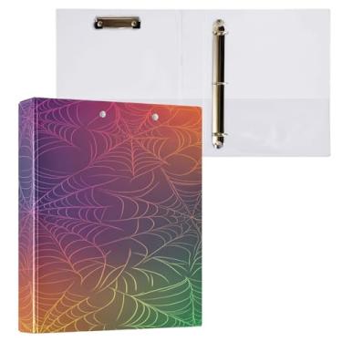 Imagem de CEBUGI Fichário de 3 anéis de teias de aranha coloridas arco-íris de 3 cm comporta 200 folhas, pastas com 3 bolsos de PVC transparente para escritório, 31,5 x 27 x 6 cm, 1 pacote