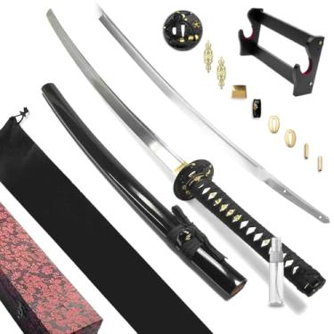 Imagem de Espada Katana Iaito Kasen Saikoukyuu Funcional Aço Carbono 1045 temperado sem fio de corte + Capa + Suporte Dupla Função (Mesa/Parede) + Lubrificante + Caixa (93619)