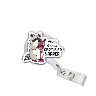 Imagem de OKOMCM Hello I Am a Certified Yapper Carretel retrátil para crachá, guaxinim engraçado, tamanho 5 cm, clipe de cinto, cordão de crachá, acessórios de animais sarcásticos, presentes DIY para colegas de