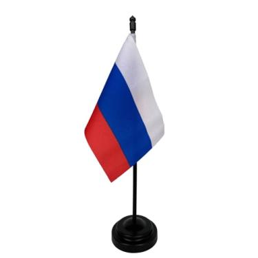 Imagem de Bandeira de Mesa da Rússia, 26cm de Altura Total, 18x11cm, Face Única, Tecido Oxford, Base Plástica, Decorativa, Multicolorido, para Escritório e Eventos