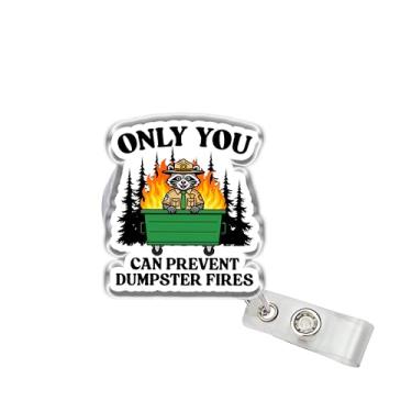 Imagem de OKOMCM Only You Can Prevent Dumpster Fire Carretéis retráteis para crachás, guaxinim tamanho 5 cm clipe de cinto acrílico para crachá de identificação, cordão de crachá de animal sarcasmo, acessórios