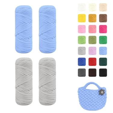 Imagem de Maxee Pacote com 4 fios de camiseta premium (200 g/75 m cada), fio de fita macia para crochê e tricô - cor intensiva e fácil de cuidar