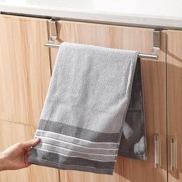 Imagem de Suporte de toalha para porta de armário, barra de toalha de porta de aço inoxidável para ajuste universal sobre armário, prata