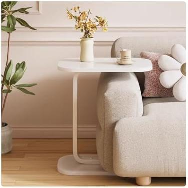 Imagem de Mesa De Apoio Lateral Para Sofá Cama Notebook Portatil - Base de Ferro e MDF(marrom/branco)