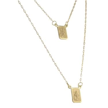 Imagem de Escapulário Navetinha Ouro 18K 750 São Jorge e Iemanjá Corrente 65cm Medalhas Religiosas Dupla Fé Unissex Certificado