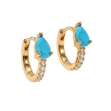 Imagem de Dremmy Studios Brincos de argola delicados CZ Huggie banhados a ouro 14 K, grosso, simples, fofo, redondo, babado, bola, starburst, brincos de argola de zircônia cúbica, presente personalizado