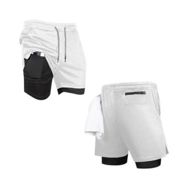 Imagem de Shorts De Academia Masculinos 2 Em 1 De Secagem Rápida, Cor Sólida, Ro