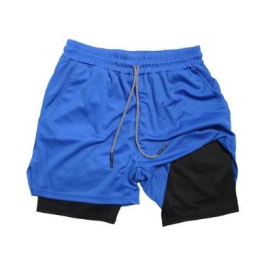 Imagem de Shorts De Academia Masculinos 2 Em 1 De Secagem Rápida, Cor Sólida, Ro