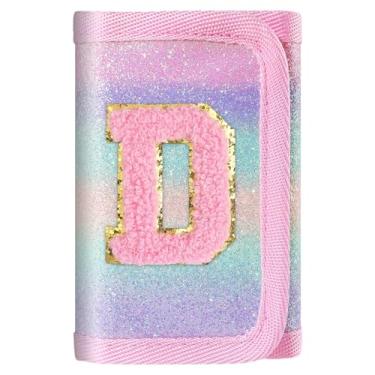 Imagem de Carteira rosa com inicial brilhante para meninas/mulheres - linda bolsa infantil, presentes de aniversário para adolescentes de 6 a 12 anos, Letra D