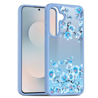 Imagem de Rosebono Capa compatível com Samsung Galaxy S25 FE, design gráfico translúcido fosco gradiente transparente TPU macio capa de proteção (flor azul)