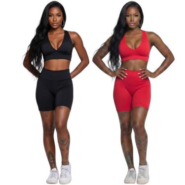 Imagem de KIT 2 Conjunto Bermudinha e Top Com Bojo Vekyo Roupa Para Academia Treino Moda Fitness Musculação-Feminino
