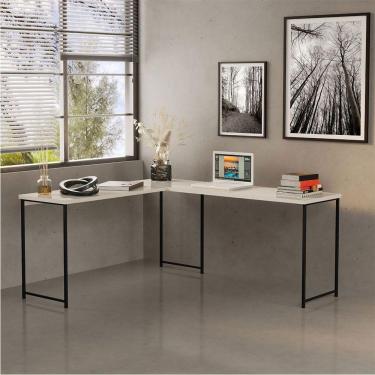 Imagem de Mesa Em L Sem Prateleira Office Em Mdf Industrial Klm Store Preto Com Off White