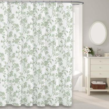 Imagem de Cortina de chuveiro WOUVMA Floral Algodão Verde Sálvia 180x190cm