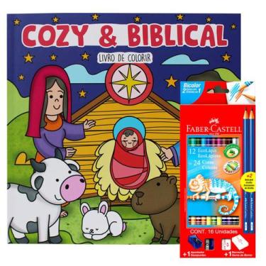 Imagem de Kit Livro De Colorir Cozy & Biblical Com Lápis De Cor Faber-Castell Di