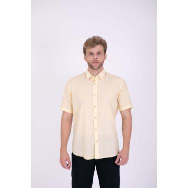 Imagem de Camisa Masculina Linho Manga Curta - JR, Amarelo, 1