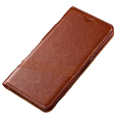 Imagem de Capa carteira para Google Pixel 6/6 Pro, capa flip de couro real com suporte para cartão, fecho magnético, antiarranhões, à prova de choque, capa de celular, marrom, 1,6 16,3 cm