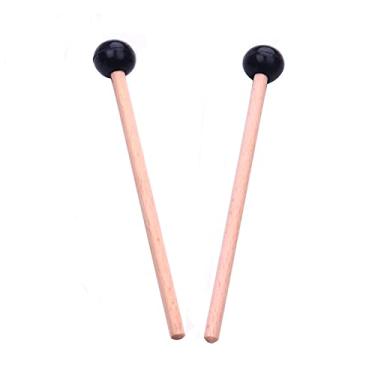 Imagem de 2 peças de martelo de sino de madeira bastão de tambor de borracha preta xilofone martelo de percussão com cabo de madeira instrumentos para crianças/estudantes/iniciantes baquetas de bordo para banda de rock