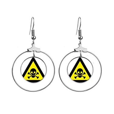 Imagem de Brincos triangulares de envenenamento amarelo e preto com símbolo de aviso