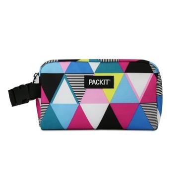 Imagem de PackIt Caixa de lanche congelável, listras triangulares, construída com tecnologia EcoFreeze, dobrável, reutilizável, fecho de zíper com alça de fivela, ótima para todas as idades e lanches frescos em