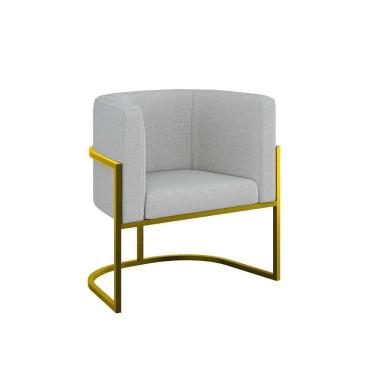 Imagem de Cadeira Poltrona Lua Bouclê Base De Metal Dourada Reforçada Cinza